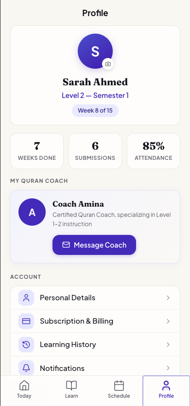 v3 — Profile with coach and stats