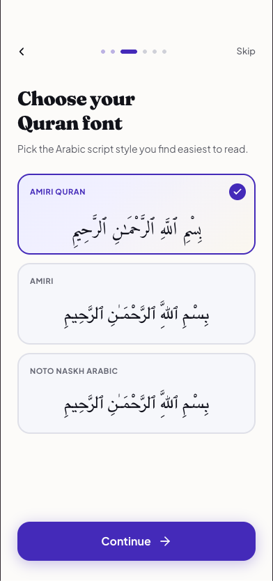 v3 — Onboarding: Choose your Quran font