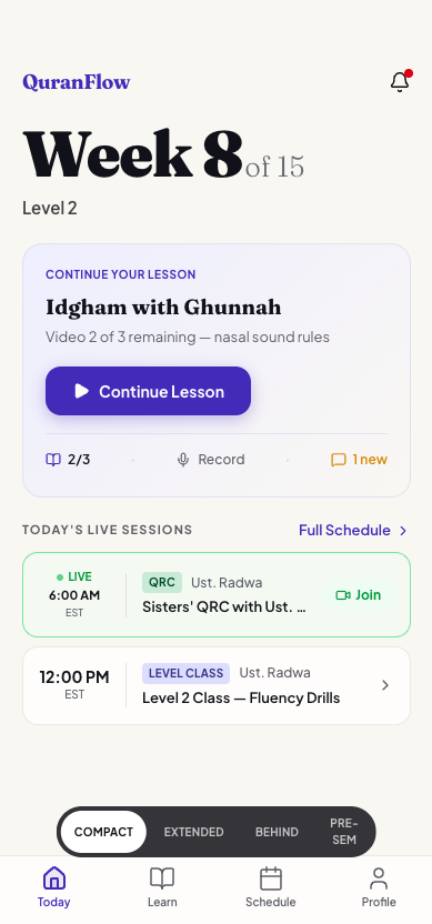 v3 — Today screen with Week 8 of 15