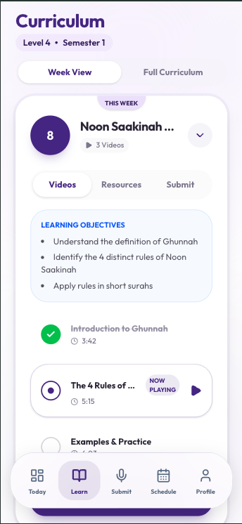 Mockup v1 — Learn/Curriculum screen