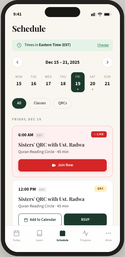 Mockup v2 — Schedule with timezone and calendar