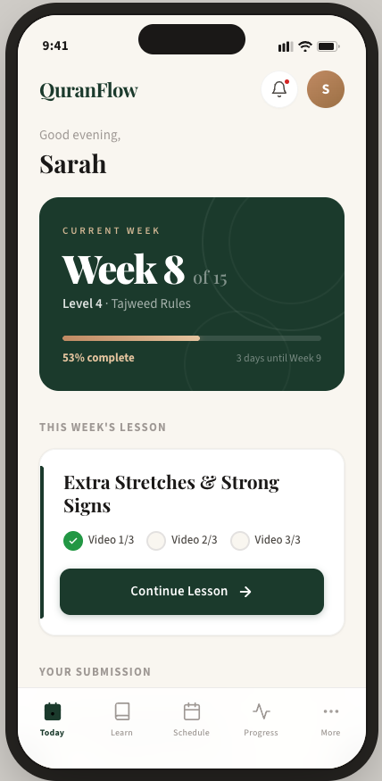 Mockup v2 — Today screen with Week 8 of 15